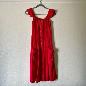 Casual Red Button-Down Dress with Pockets Sz M